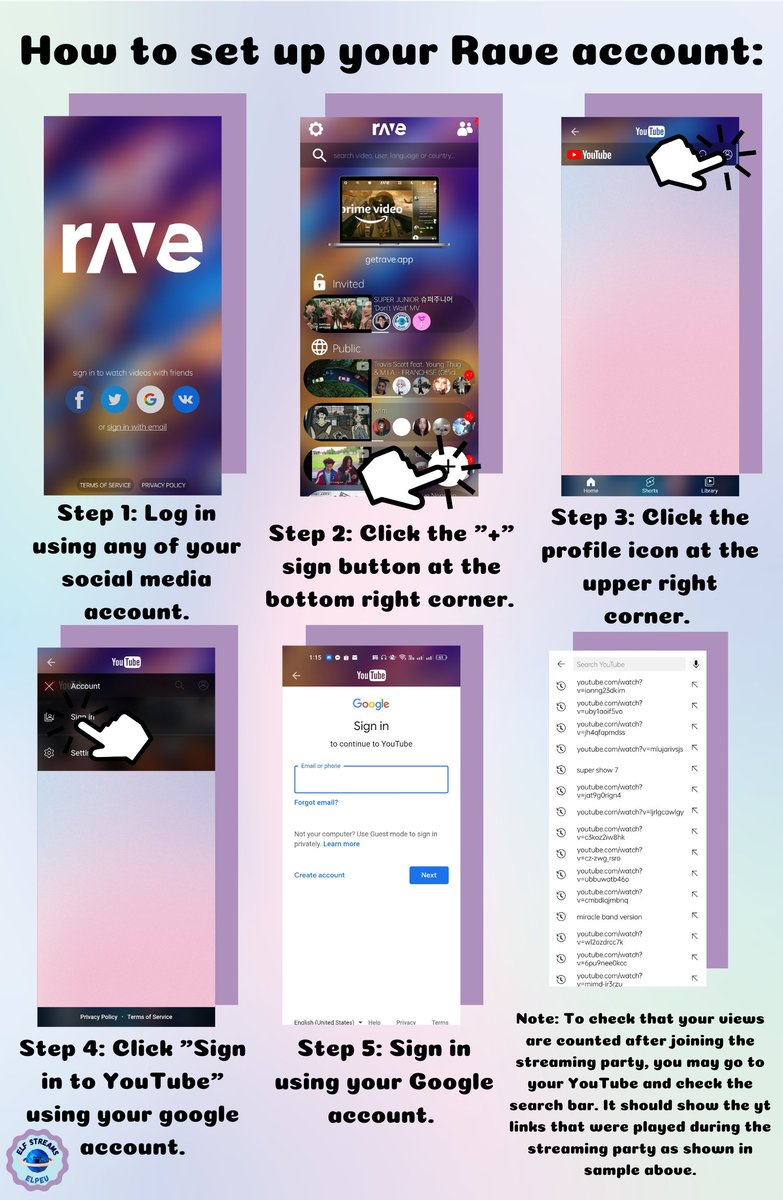 elfzstreams's tweet photo. Hello ELF! Please see below the step-by-step guide to use and set-up Rave on your mobile phone for our streaming parties ⬇️
#ELFStreamsGuide #ELFCBGuide @SJofficial https://t.co/KJeKJkk78P