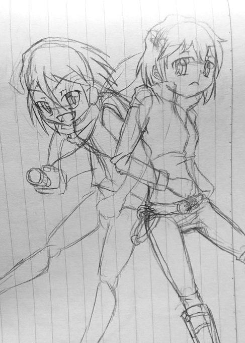 7年前の落書きノート見てたら女の子絵(描きかけ)はあった。
理系バイク乗りの娘と肉体派カメラマンの娘のコンビ。 