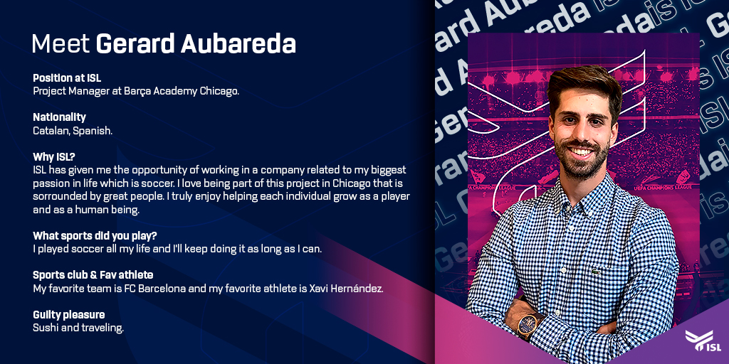 ISLAgency's tweet photo. Meet Gerard Aubareda, ISL Project Manager.
He has dedicated his whole life to soccer, and now he is leading the Barça Academy Chicago to keep inspiring young players and developing great athletes. 

#ISL #WeAreISL #TeamISL #marketing #sportsmarketing #socialmedia #sportsevents https://t.co/PsmJu6zgbX