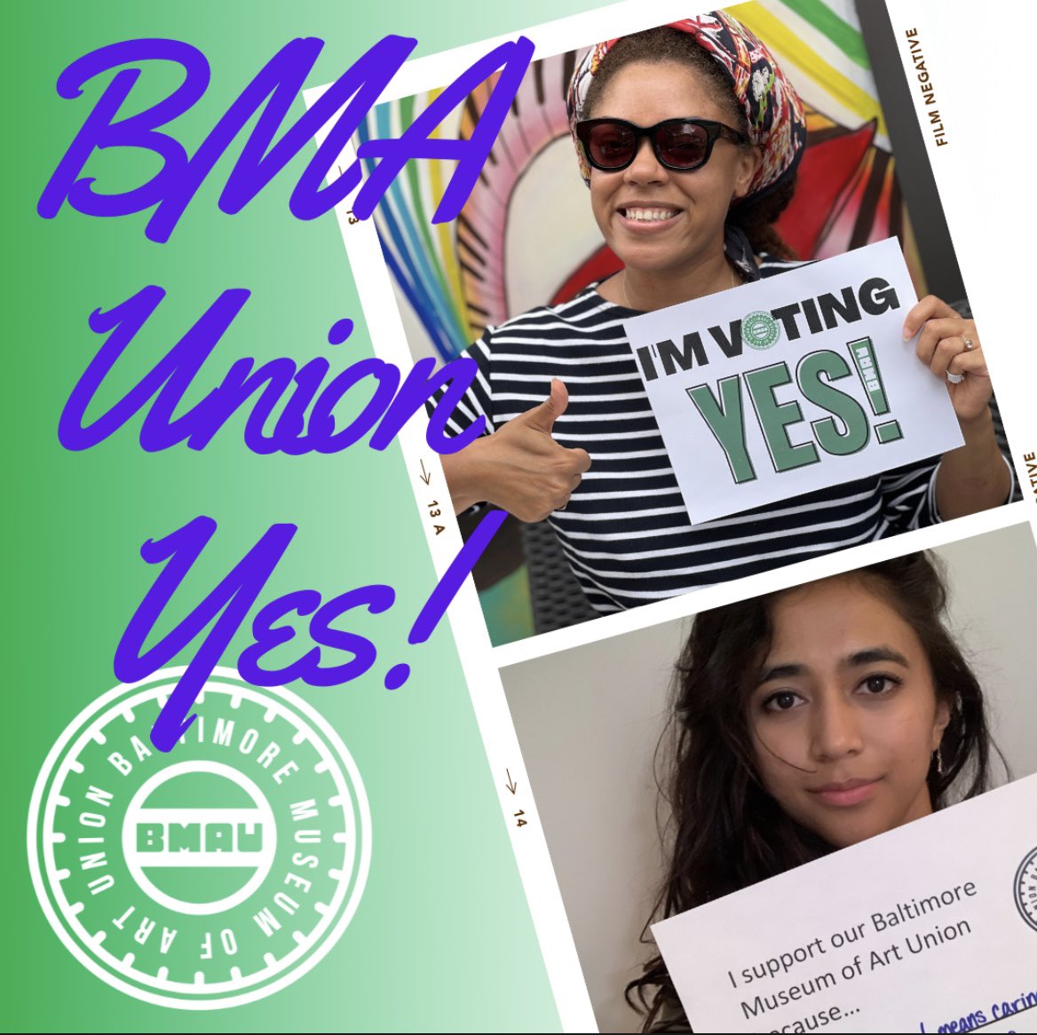 BMAUnion's tweet photo. Education department at the BMA is excited to join our colleagues across the museum in voting yes for our union this week!
#bmaunion #unionYES #baltimore https://t.co/VLhFRNn7cH
