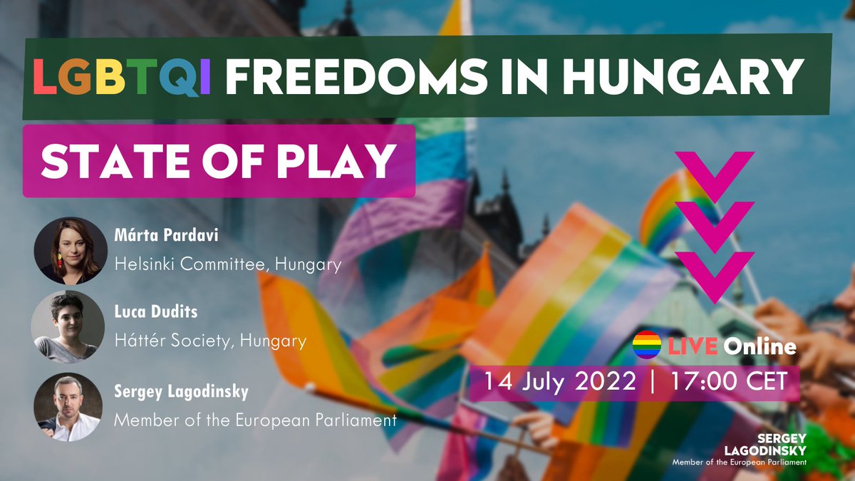 Sergey Lagodinsky (@slagodinsky) on Twitter photo 🏳️🌈LGBTQI freedoms are under enormous pressure in Hungary. What is the status quo & what can the EU do? Right after the publication of this year's #RuleofLaw report, join me for an Online Talk with <a href="/martapardavi/">Márta Pardavi</a> & <a href="/ldudits/">Luca Dudits</a> on Thursday 14 July, 5pm CEST: lagodinsky.de/termine/lgbtqi… 🏳️🌈LGBTQI freedoms are under enormous pressure in Hungary. What is the status quo & what can the EU do? Right after the publication of this year's #RuleofLaw report, join me for an Online Talk with <a href="/martapardavi/">Márta Pardavi</a> & <a href="/ldudits/">Luca Dudits</a> on Thursday 14 July, 5pm CEST: lagodinsky.de/termine/lgbtqi…