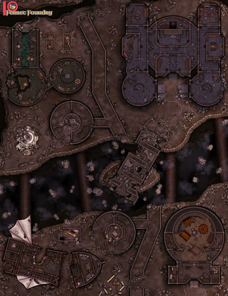 🏛️ Ruin of Old Sharn 🏛️ [54x70]
buff.ly/3nPnfy8

"Old Sharn is a relic of the past laying in the shadow of the beacon of tomorrow.”

This map has four exclusive Patreon variants:
😈 Fiery hellscape
👻 Haunted
🌿 Reclaimed by nature
🧚🏽 Feywild

#dnd #battlemap