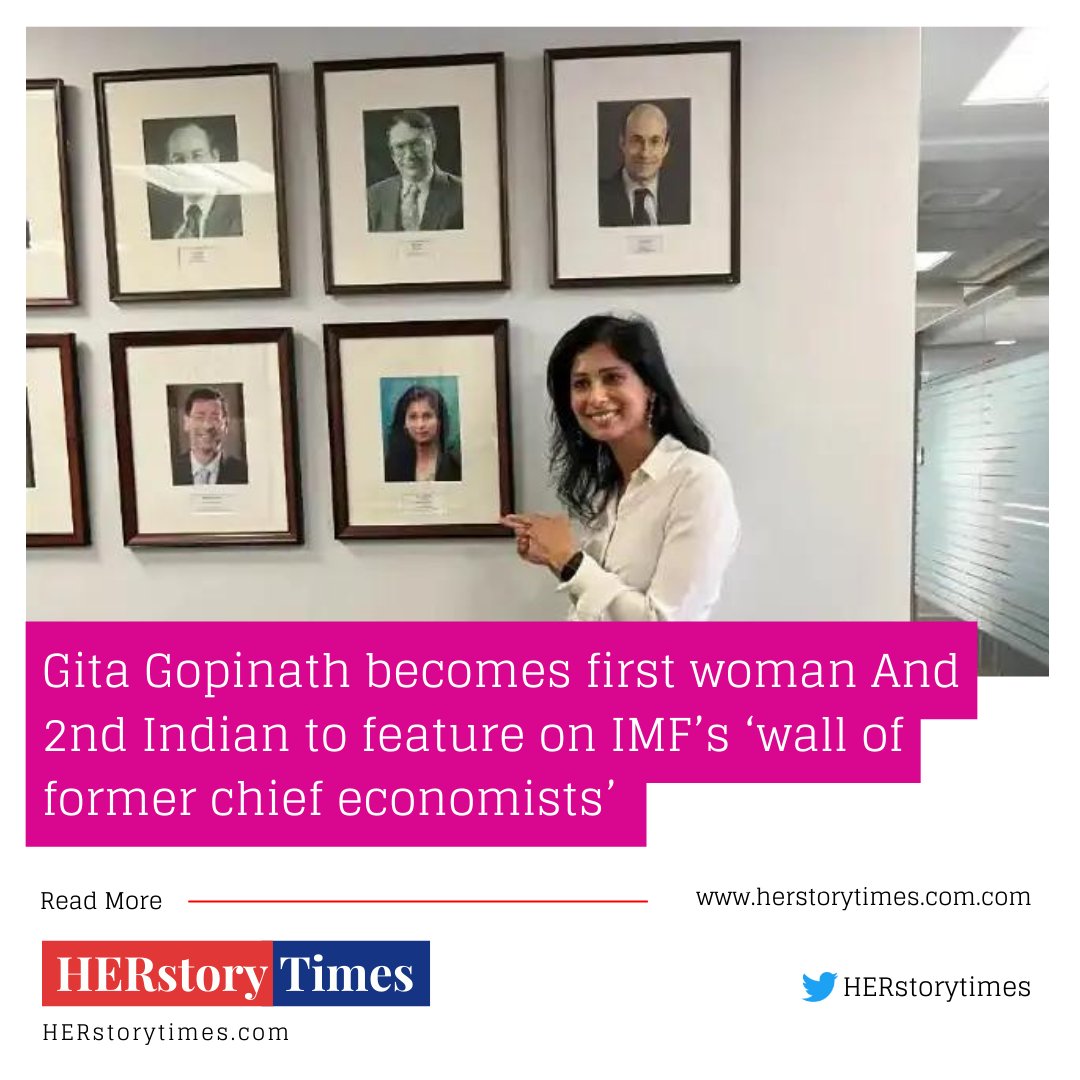 #GitaGopinath #Firstwoman #IMFeconomists #HERstorytimes

Gita Gopinath took to Twitter to display the wall of former chief economists with her photograph with a caption, "breaking the trend I joined the wall of former Chief Economists of the IMF."