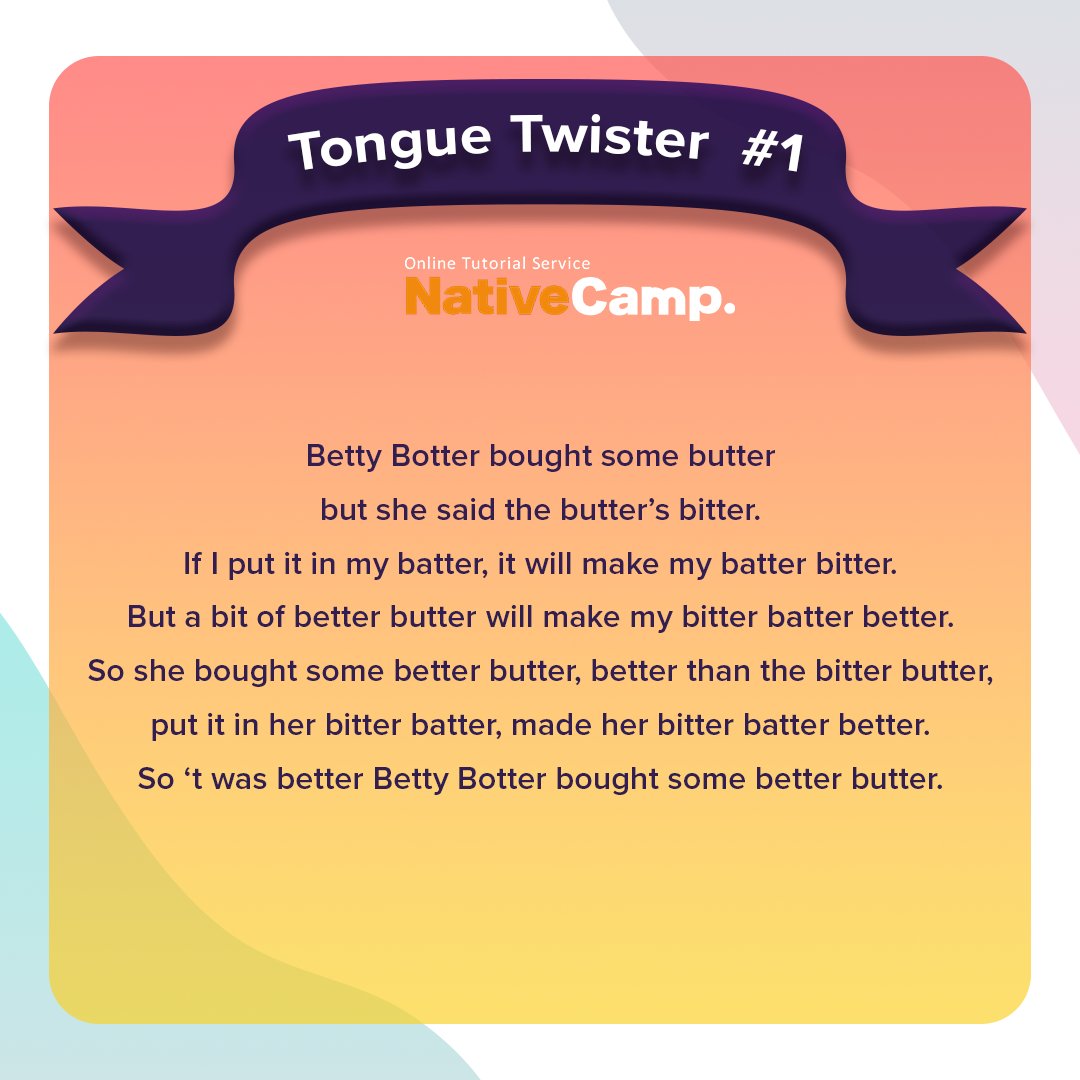 native_camp_glo's tweet photo. Ready for some tongue twisters? If you're already our teacher, you probably know this one! Have fun and try saying it quickly with your friends or surprise your student with this little challenge during your next class! 🧐
Join us today: https://t.co/eH7nGMJG5t https://t.co/7Jsxew7gpI