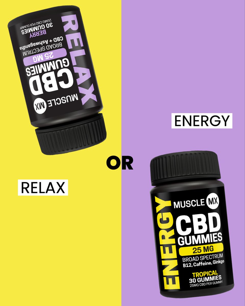 You can only pick one.... #energygummies OR #relaxgummies
Which one is it? 

l8r.it/tGTP
#musclemx #cbdproducts