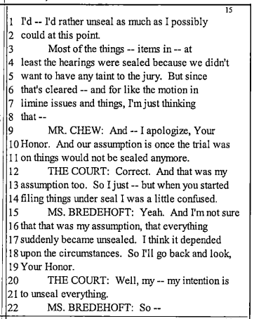 aburkhartlaw's tweet photo. This is good news. Looks like we'll be getting more documents unsealed pretty soon. There is a strong presumption of openness of civil proceedings and it's in the public's interest to see what evidence was offered and refused and under what reasoning. https://t.co/5YvzHKFCF9