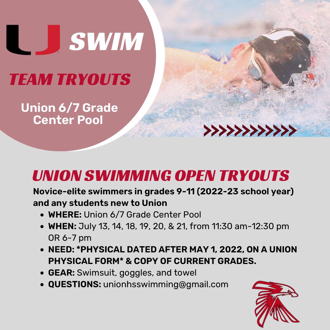 Interested in being on Union’s swim team? Attend one of our upcoming tryout dates!