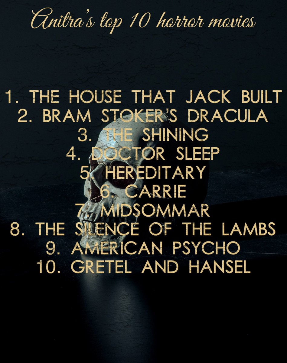 AnitraBruschi's tweet photo. #toptenlist #tophorror #tophorrorfilms #StephenKing 
#HorrorMovies 

Finally compiled my list 🖤 https://t.co/VKGxE0GUEh