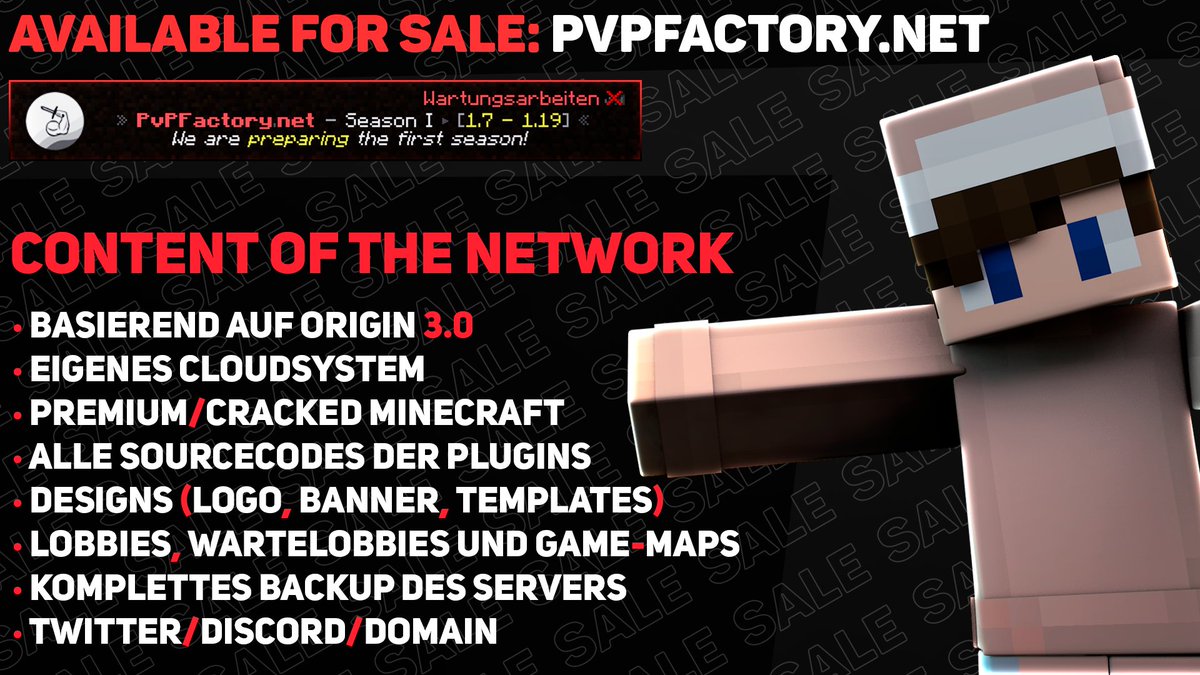 thepxscxl's tweet image. PvPFactory steht zum Verkauf! 💰

 ⚙️ Origin 3.0
 ✅ Minecraft Premium/Cracked
 🇺🇸 Language System
 🐦 @PvPFactoryNET    
 🎮 pvpfactory.net/discord

Bei ernsthaftem Interesse gerne per Direktnachricht oder auf Discord (pascal#7454) melden. 👀

❤️ &amp;amp; 🔁 für Support :)