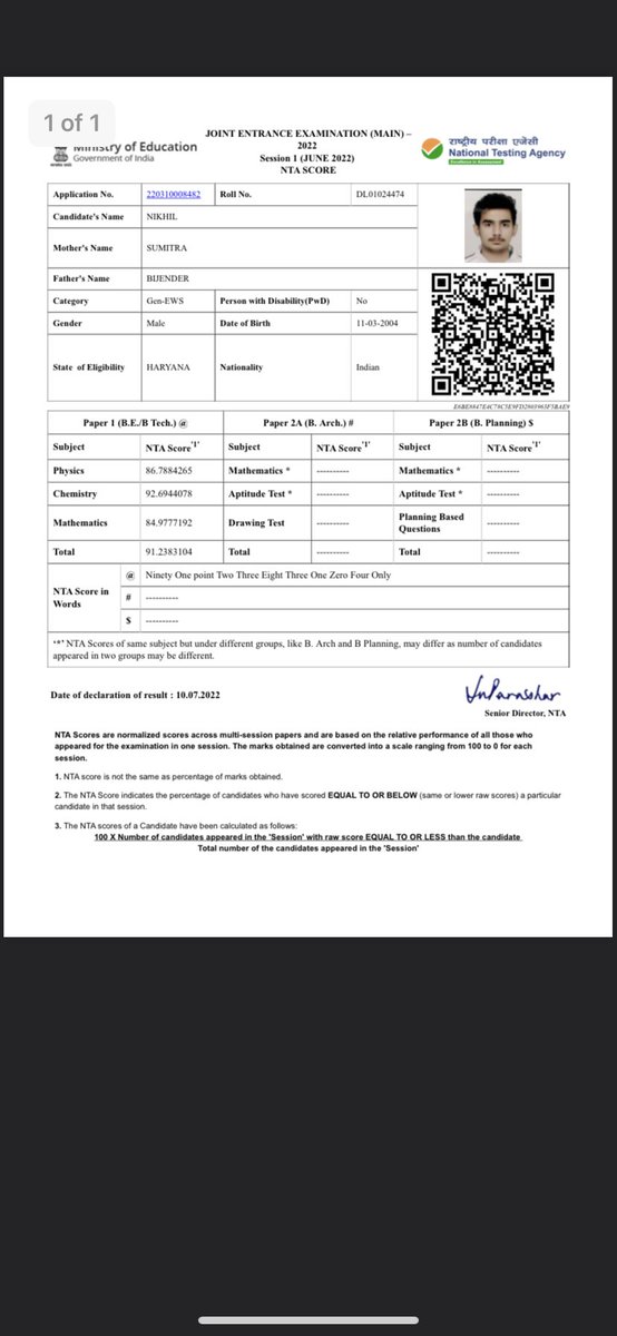 NikhilMaliikk's tweet photo. I got 172 marks according to answer key but in my result it shows just 91 percentile.
Application No.- 220310008482
Please help @DG_NTA @JeeMains_2022 @DG_NTA @ndtvindia @dpradhanbjp @PMOIndia @EduMinOfIndia @HMOIndia @airnewsalerts https://t.co/wgvaGKyK5U