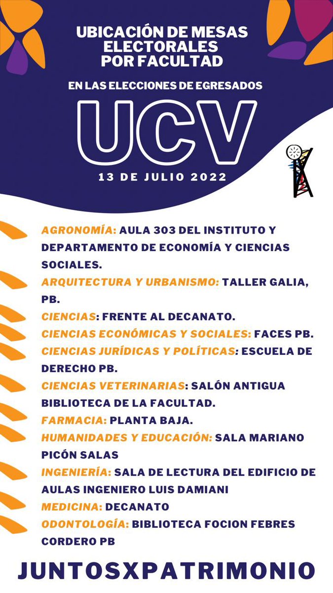 gepli_ucv's tweet photo. ⚠️ ¡ ATENCIÓN ! ⚠️
Elecciones de egresados 
MIÉRCOLES 13 de JULIO

#UCV #Universidad #Educación #EleccionesUCV #Humanidades #FHyE #EgresadosUCV https://t.co/FqR1KtMZxi