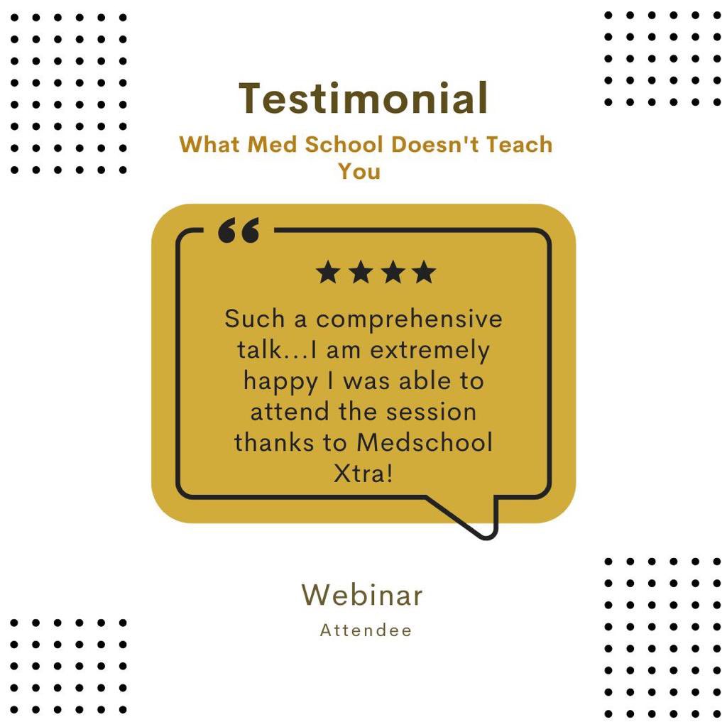 medschoolxtra's tweet photo. Testimonial by one of our Webinar Attendees!!

We work hard to bring quality webinars on topics that will support your medical career..

We want YOU to succeed.🎖🏅

If you wish to be supported sign up to https://t.co/ZrkcStW6Of 

 #medicine #medschoolxtra #careers https://t.co/g8P3ICJffK
