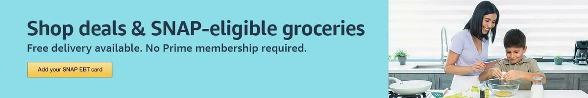 Amazon offers SNAP-eligible groceries!
-NO Prime membership required! 
-PLUS free delivery available! 
-Look for items labeled SNAP EBT Eligible
Check this out using our family's affiliate link---> buff.ly/3yW95BF
#PrimeDay2022