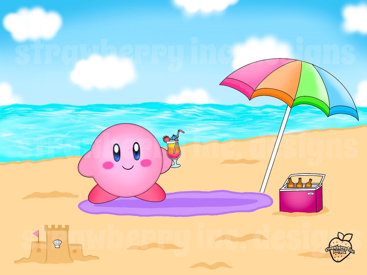 strawberryinco's tweet photo. 'Beach Kirb' ☀️🏖🍹

prints &amp; stickers available in my shop! 
https://t.co/FZRb9XV2n8 🍓

use code TWITTER10 for 10% off any order! https://t.co/jbFXp1T2Tw