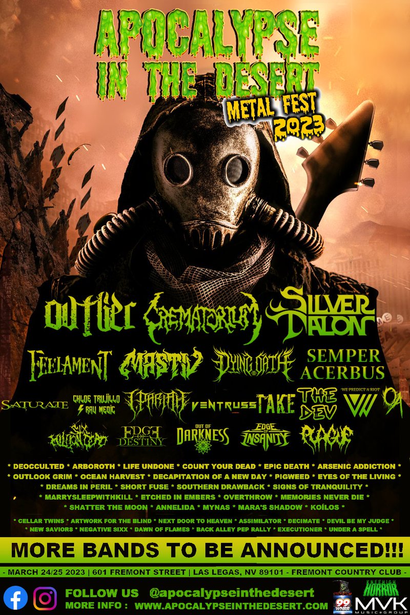 So Awesome to see @SemperAcerbus @EyesOfTheLiving  @AftBII @Feelament1 @doseofarsenic #Koílos @TheCellarTwins @NDTHband  @assimilator666 #NegativeSixxx on Apocalypse in the Desert Metal Fest 2023 #apocalypseinthedesert #apocalypseinthedesertmetalfest #lasvegas