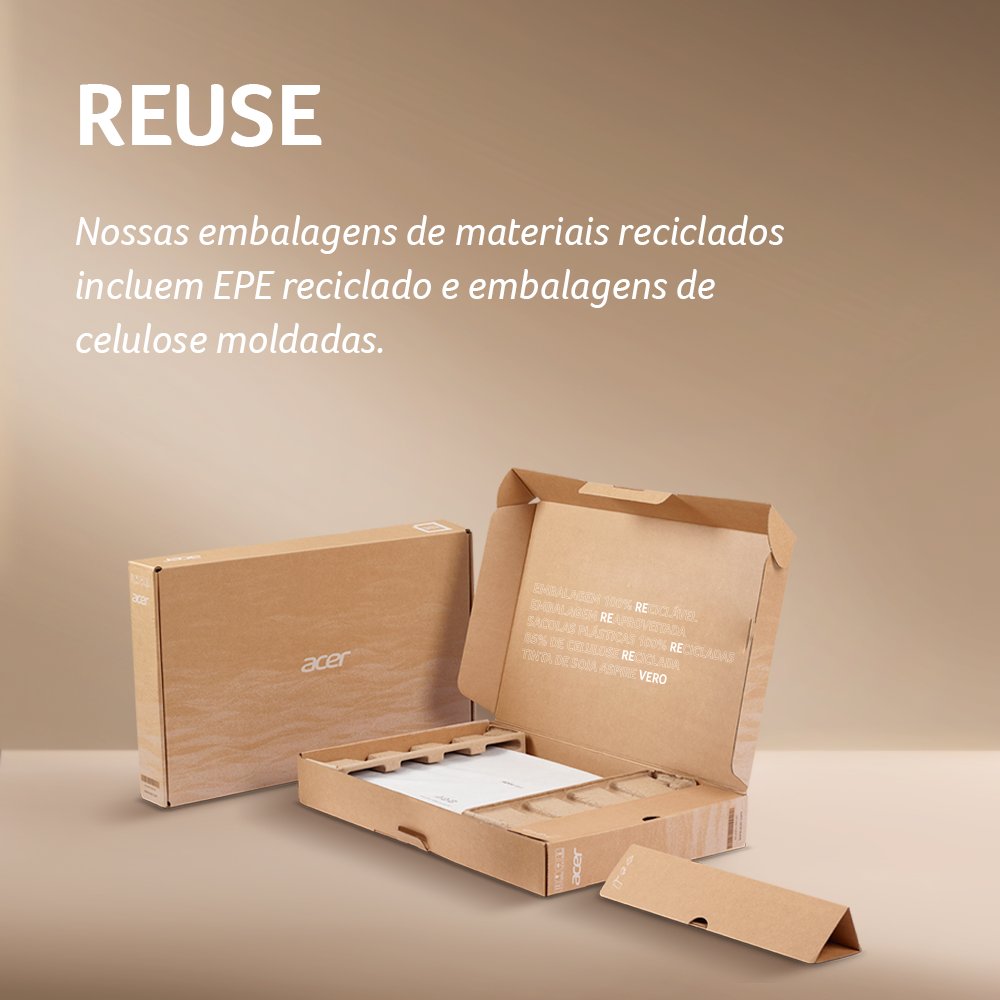 AcerdoBrasil's tweet photo. Como foco principal de nossa missão #Earthion, priorizamos o uso de embalagens recicláveis para estender a sua usabilidade e reduzir o desperdício.♻️ #AcerDoBrasil #NotebookAcer https://t.co/HaOccaOnuJ