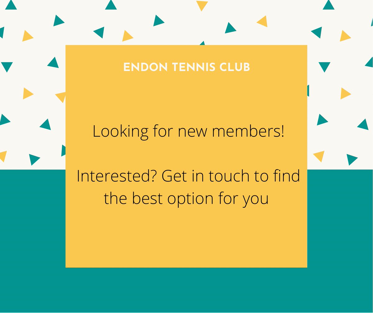EndonTennis's tweet photo. New members welcome!

Send us a DM to find the best option for you.

#EndonTennisClub #Tennis https://t.co/o1b2BEFmiz