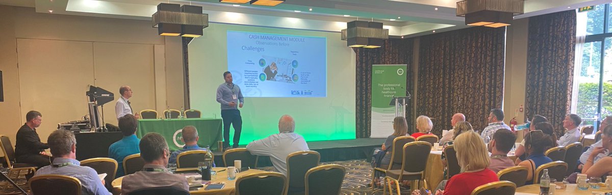 MYHTFinance's tweet photo. Great opportunity for the team to share some good practice at the regional @HFMA_UK event. Joe discussing the cash management module developed with @nepssg and Simon sharing our reporting developments. Both recognised by Finance Innovation Forum @OneNHSFinance @MidYorkshireNHS https://t.co/fKA4pEg5CH