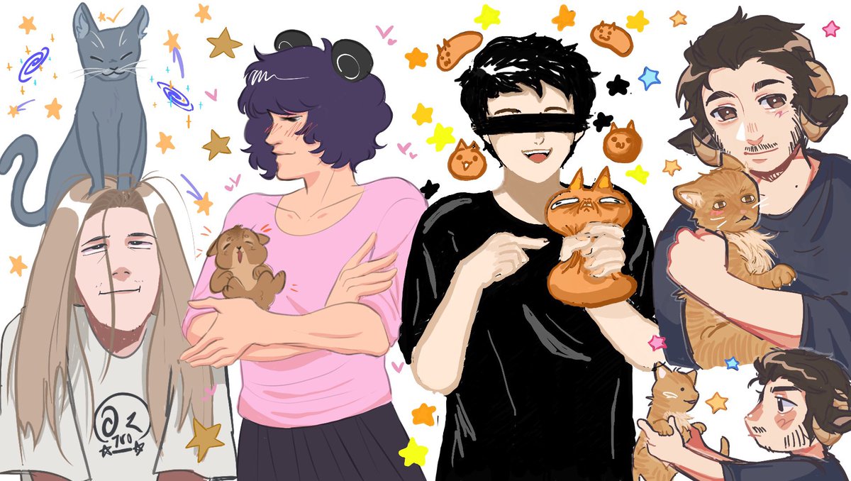 deprivedartists's tweet image. Artists @heehoomonkee , @AndreaAdler14, @clothestnt, and @Gomiidd draw
@aztrosist, @apandahvevo, @Mikasacus, @jschlatt and their cats 🐱 ( Mika has the orange stress ball cat btw)