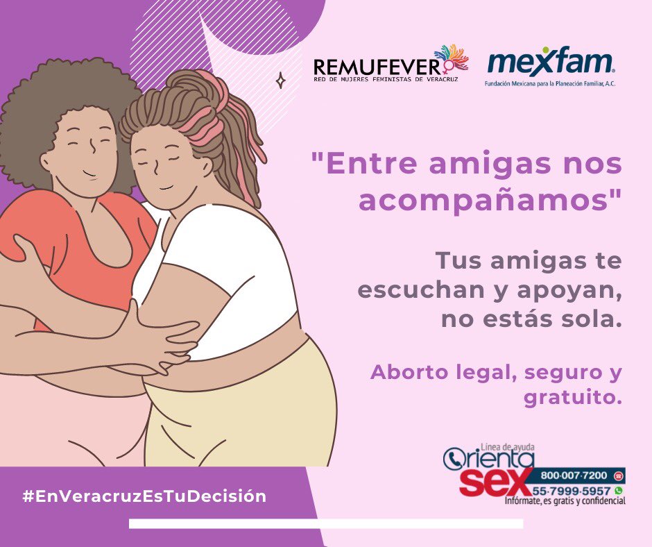 Remufever's tweet photo. En confianza y con cariño puedes recurrir a tus amigas para hablar de aborto legal y seguro.
#EnVeracruzYaEsLey infórmate y comparte.

Llama a OrientaSex 800 007 7200 y resuelve tus dudas.

#EnVeracruzEsTuDecisión https://t.co/qrHauFz5Y8