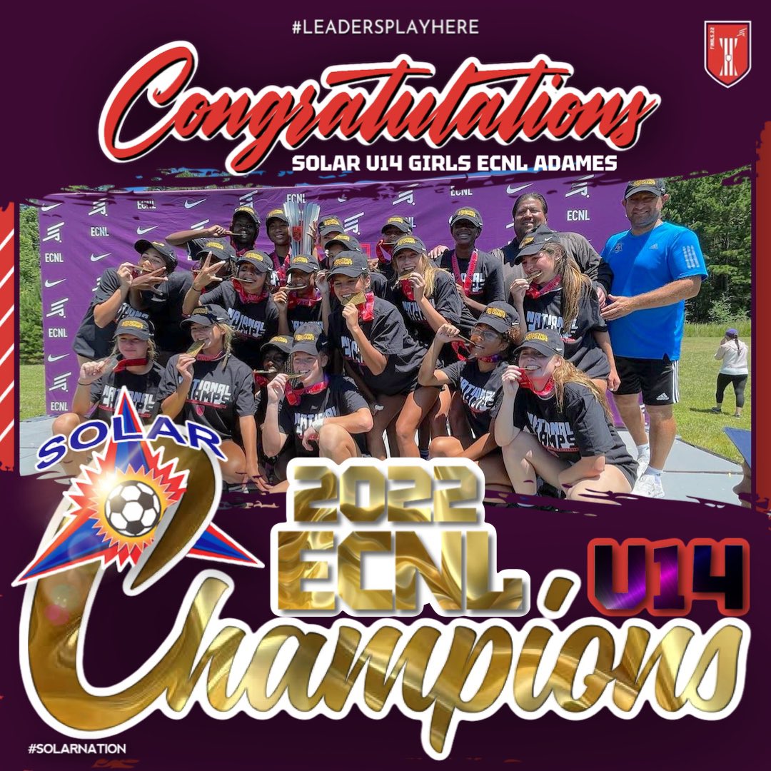 Solar04ECNL's tweet image. Congratulations to @solar_soccer U13 &amp;amp; U14’s on their @ECNLgirls National Championships!! Way to make #SolarNation 💙 #SolarProud 
For the CONFERENCE 
For the COACHES
For the CULTURE
And mostly…For YOURSELVES!! #4EverChampions #LeaderPlayHere