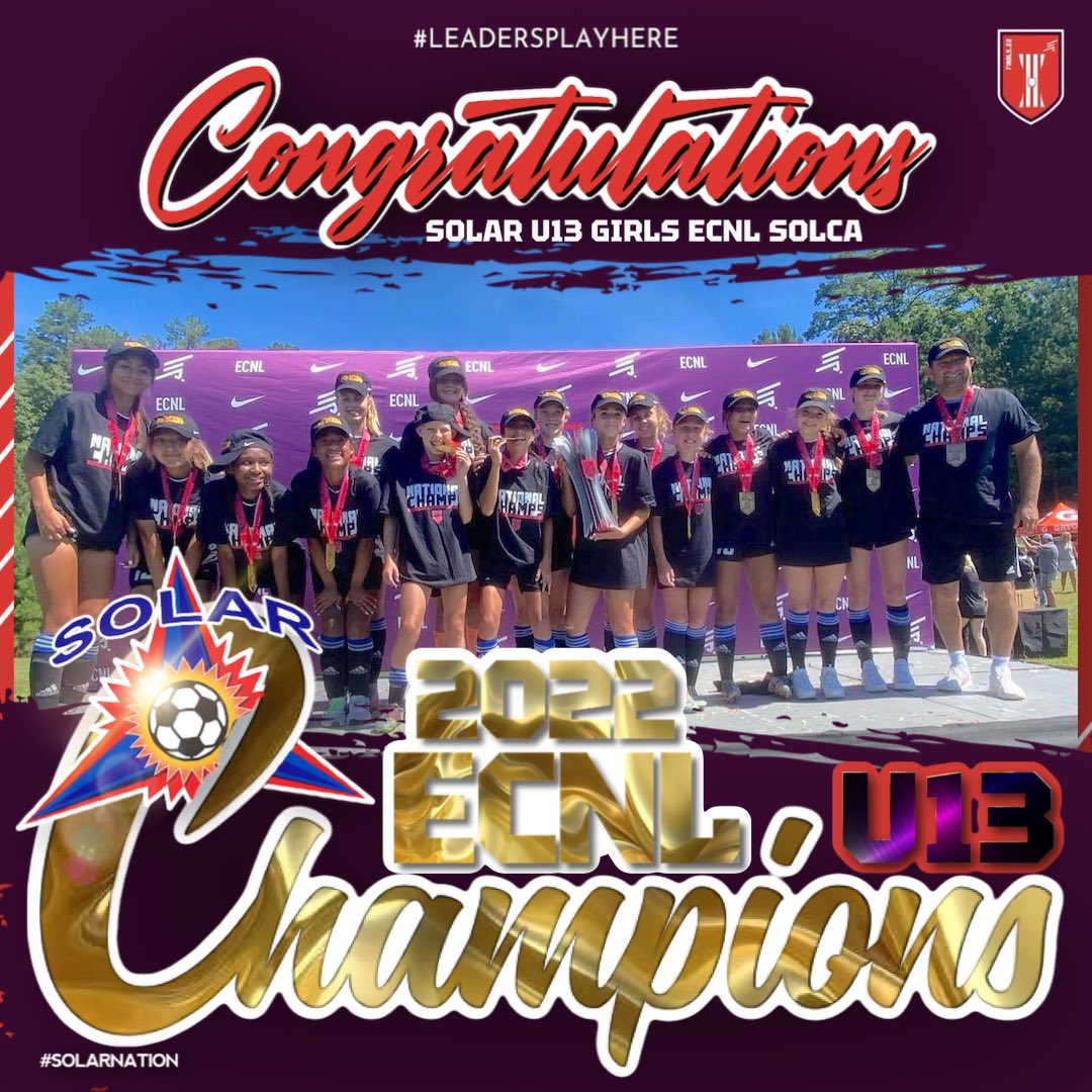 Solar04ECNL's tweet image. Congratulations to @solar_soccer U13 &amp;amp; U14’s on their @ECNLgirls National Championships!! Way to make #SolarNation 💙 #SolarProud 
For the CONFERENCE 
For the COACHES
For the CULTURE
And mostly…For YOURSELVES!! #4EverChampions #LeaderPlayHere