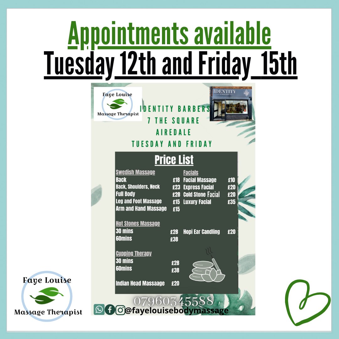 Book appointments online appointfix.com/book/Faye-Loui…
#castleford #MassageTherapy