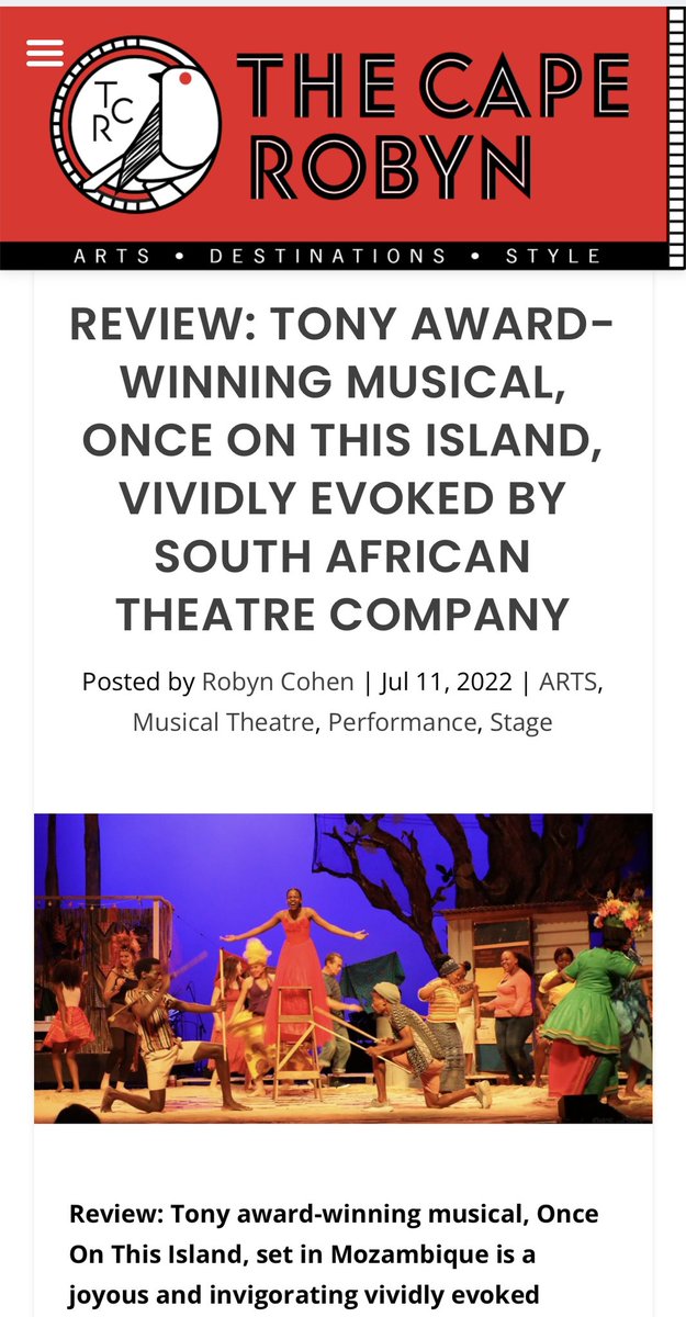 🏝🎭🎼Review: Once on this Island 🏝 @welakapelaproductions @baxtertheatre until July 16. Loved this production. #welakapela won 2 #ovations for cabarets @StandardBankArt @artsfestival thecaperobyn.co.za/review-tony-aw…