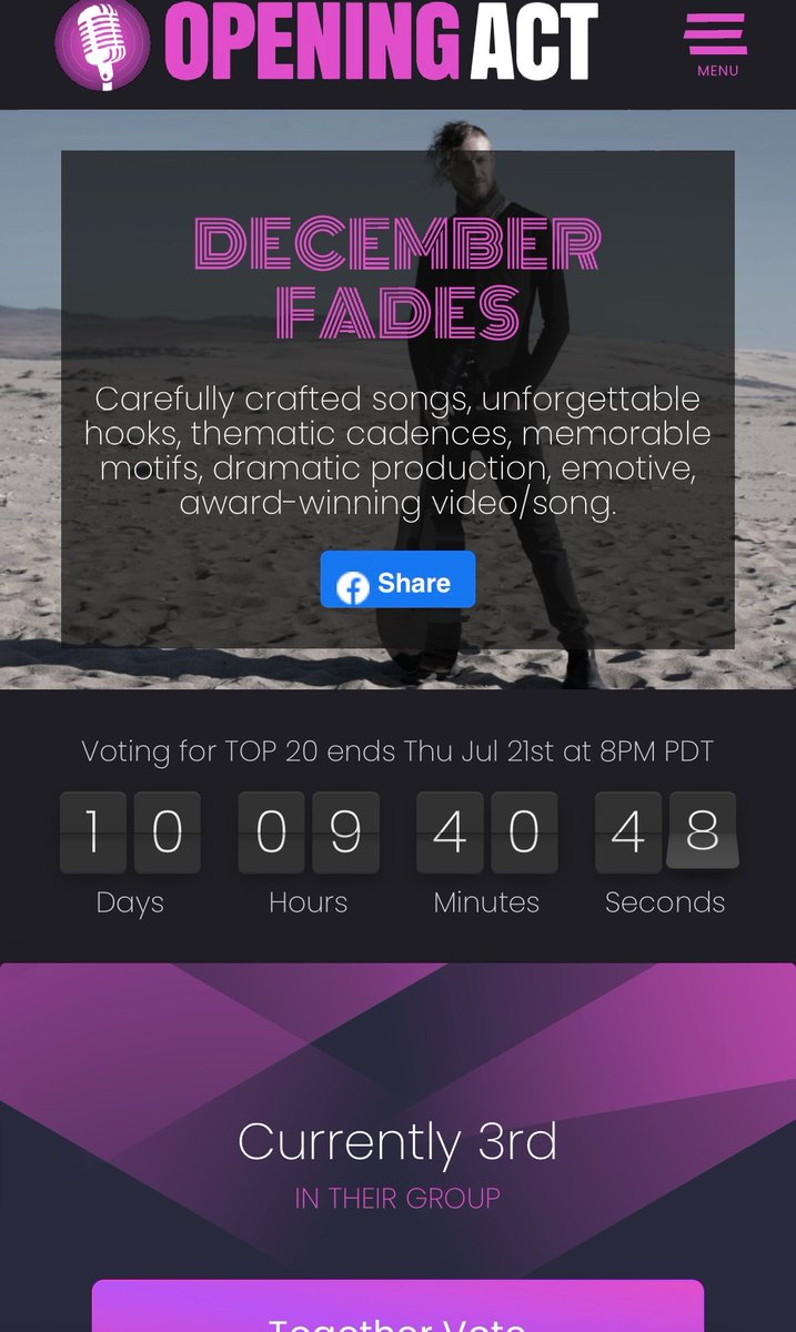 DecemberFades's tweet image. I could be the next Opening Act at the infamous Hollywood Bowl! I just need your help by VOTING for December Fades everyday for the next 10 days!! 🙏  Thank you!!
Click the this link: openingact.radio.com/2022/december-…