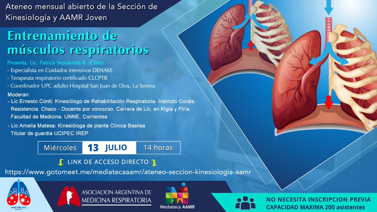 Este miércoles los esperamos en nuestro ateneo gratuito y abierto de la <a href="/aamrkinesio/">CKR</a> del <a href="/twitaamr/">Asociación Argentina de Medicina Respiratoria</a> 

meet.goto.com/mediatecaaamr/…