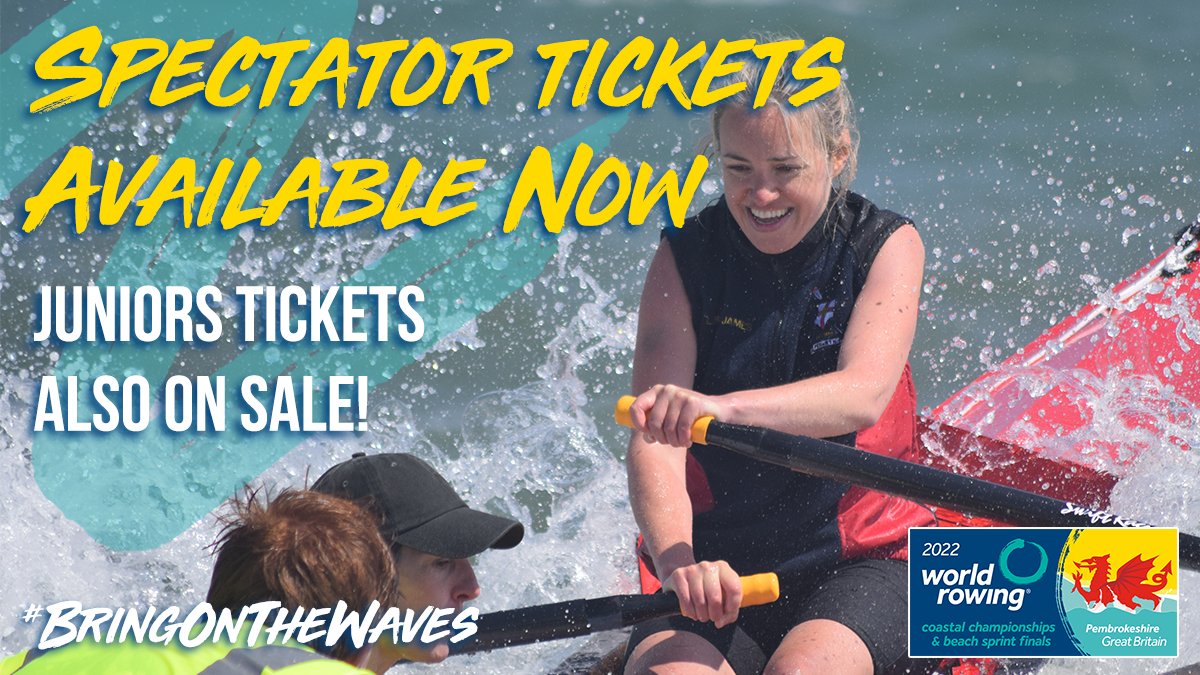 Get your tickets now for the World Rowing Coastal Championships &amp; Beach Sprint Finals this coming October (weekend 1: 7-9th October and weekend 2: 14th-16th October) 
tickets.worldrowingcoastals2022.org/spectators
Junior tickets now on sale too! 
tickets.worldrowingcoastals2022.org/spectators-jun…
#BringOnTheWaves🌊