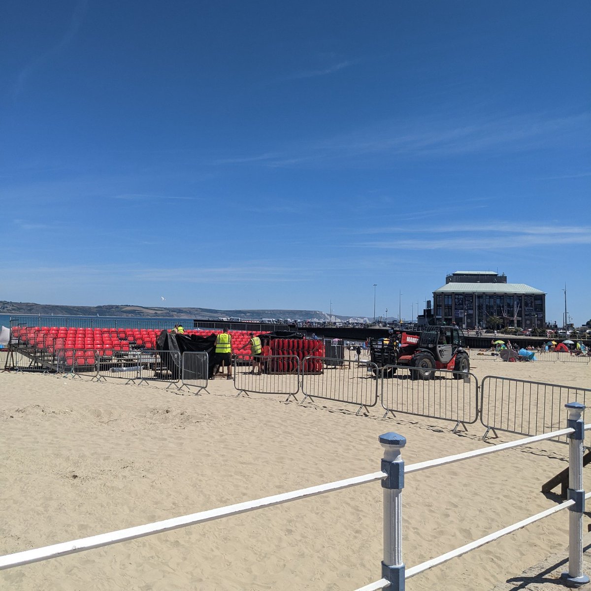 ICYMI:  <a href="/WeymouthWTC/">Weymouth Town Council</a> 🏖️ The grandstand for the Weymouth Beach Sports Festival is being put in place today ready for two weeks of sport and fitness ac... ow.ly/gq6a103OmML