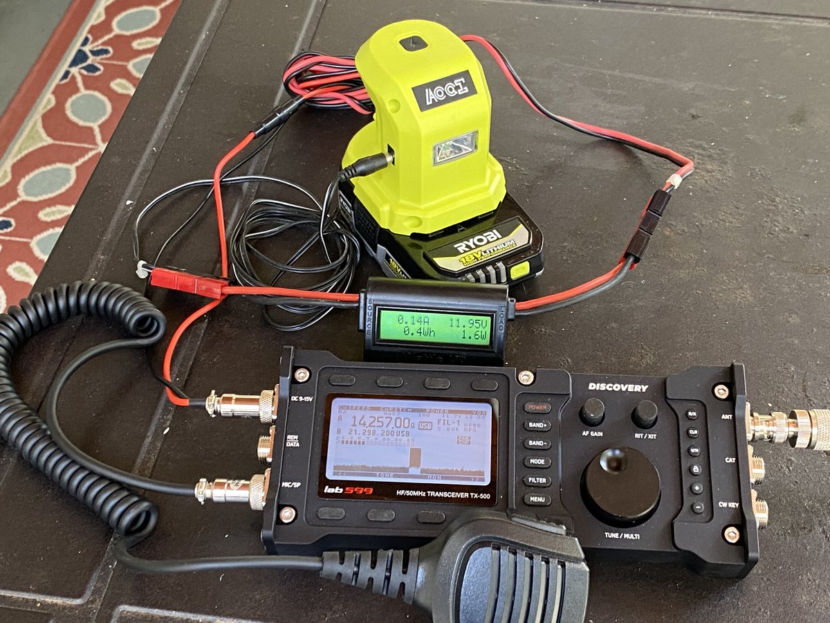 Not sure why it was so difficult to track down a source for these terrific Ryobi 5V USB and 12V output battery sleds.

Using batteries I already own to run QRP #POTA portable is ::chefskiss:

Powers Lab599 TX-500 and charges iPhone and iPad no problem!