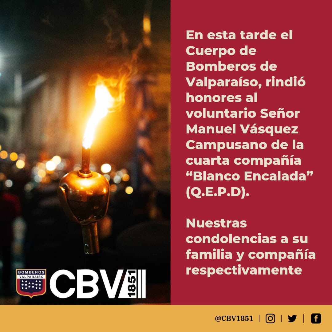 CBV1851's tweet photo. HONORES | El día de hoy voluntarios de distintas compañías rindieron honores al voluntario de la Cuarta compañia @CuartaValpo, el Sr. Manuel Vázquez Campusano (QEPD) https://t.co/g4tltnI5pX