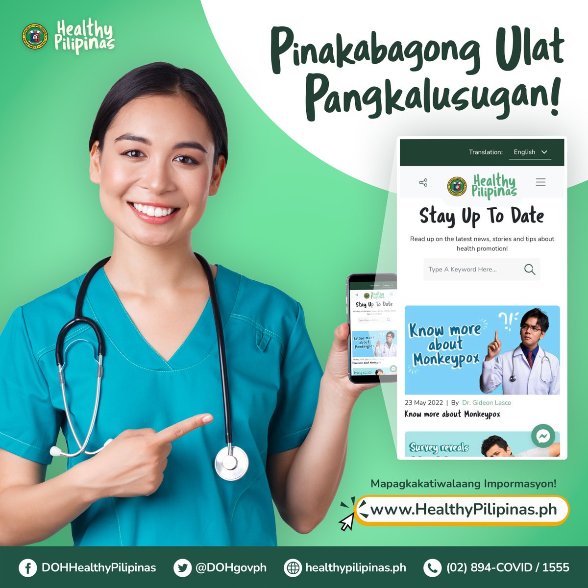 DOHgovph's tweet photo. Makibahagi sa usaping pangkalusugan hatid ng mga eksperto.
Dun tayo sa mapagkakatiwalaang impormasyon.
Get to know latest sa https://t.co/Pj95akhWGR!
#HealthyPilipinasWebsite
#HealthA-Z
#7healthyhabits https://t.co/axtKekltHH