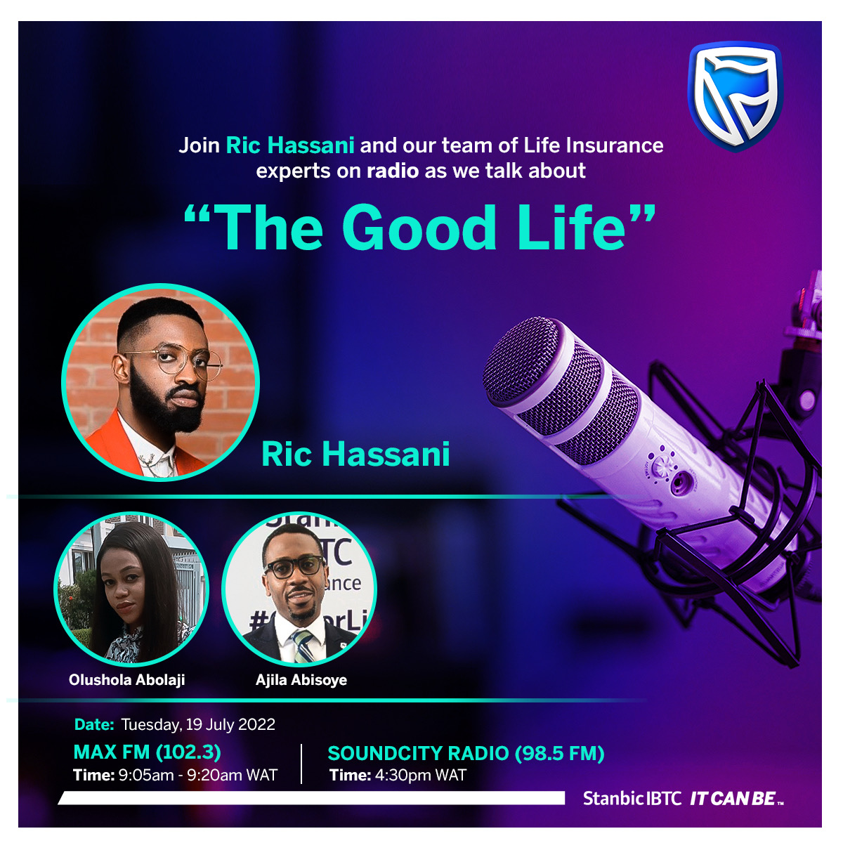 StanbicIBTC's tweet photo. Don't be left out! Tune in to Max FM and Soundcity Radio tomorrow to join the โThe Good Lifeโ train, as we rub minds with @richasanni, Olushola and Ajila on how you too can partake in the finer things of life.
#ITCANBE
#InsuranceCoverMe https://t.co/k5a654IBbe