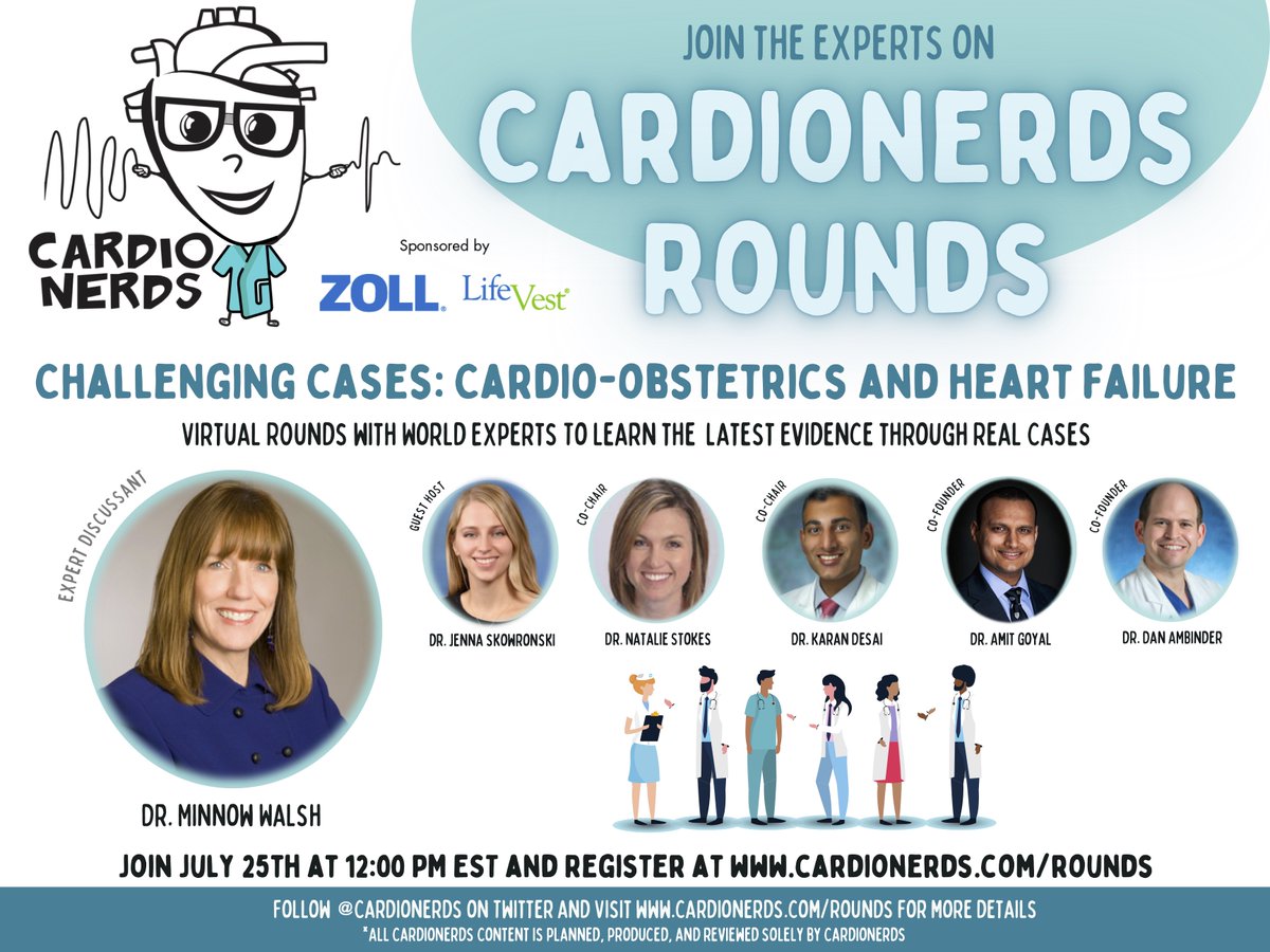 CardioNerds (@cardionerds) on Twitter photo Mark it🗓️ 🎇JULY 25TH AT 12:00 PM EST🎆
#CardioNerdsRounds is back with Challenging #CardioObstetrics & #HF cases with faculty expert Dr. <a href="/MinnowWalsh/">Minnow Walsh, MD, MACC</a>‼️
Feat: <a href="/JennaSkowronski/">Jenna Skowronski</a> <a href="/natstokes/">Natalie Stokes</a> <a href="/karanpdesai/">Karan Desai MD FACC</a>
Register free here: zoll.zoom.us/webinar/regist… Mark it🗓️ 🎇JULY 25TH AT 12:00 PM EST🎆
#CardioNerdsRounds is back with Challenging #CardioObstetrics & #HF cases with faculty expert Dr. <a href="/MinnowWalsh/">Minnow Walsh, MD, MACC</a>‼️
Feat: <a href="/JennaSkowronski/">Jenna Skowronski</a> <a href="/natstokes/">Natalie Stokes</a> <a href="/karanpdesai/">Karan Desai MD FACC</a>
Register free here: zoll.zoom.us/webinar/regist…