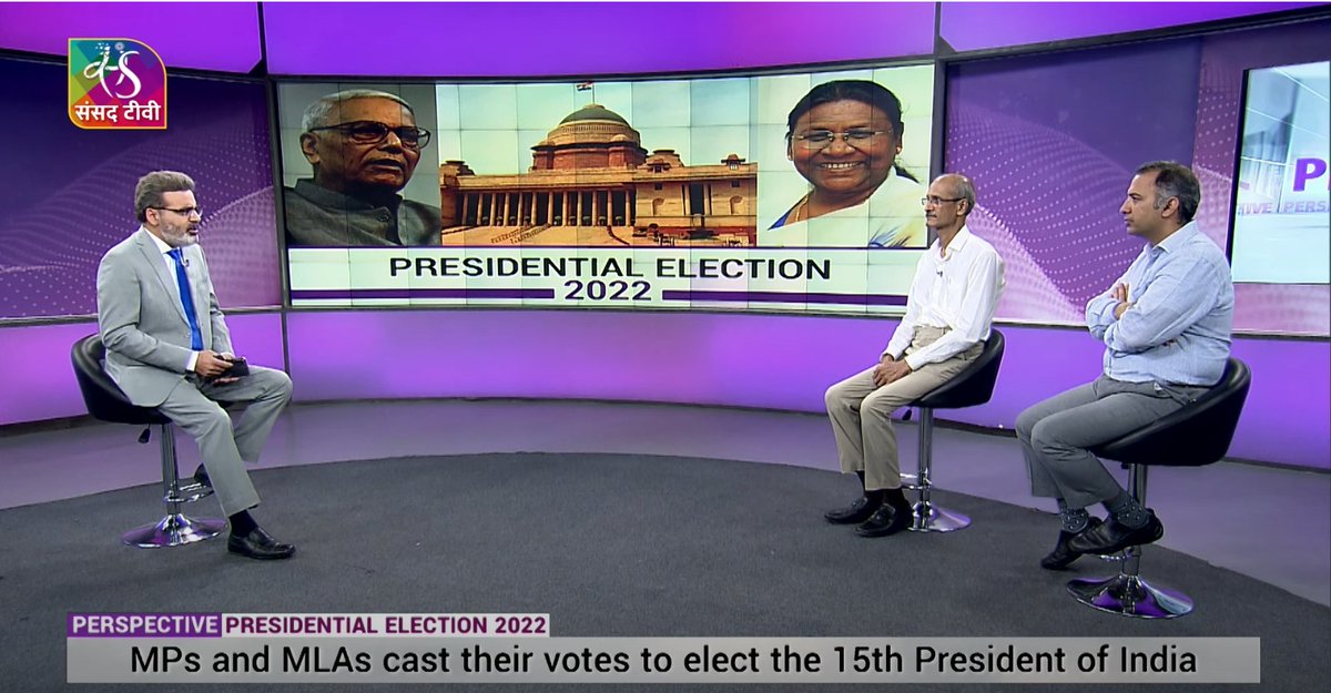sansad_tv's tweet photo. MPs & MLAs across the country voted for #PresdentialElection of India. While #DraupadiMurmu is NDA's Presidential candidate, Opposition has fielded #YashwantSinha.
'Perspective' brings to you all the details of this election & it's significance.
Watch: https://t.co/P5jPf2vq8V https://t.co/qsitwKznU3