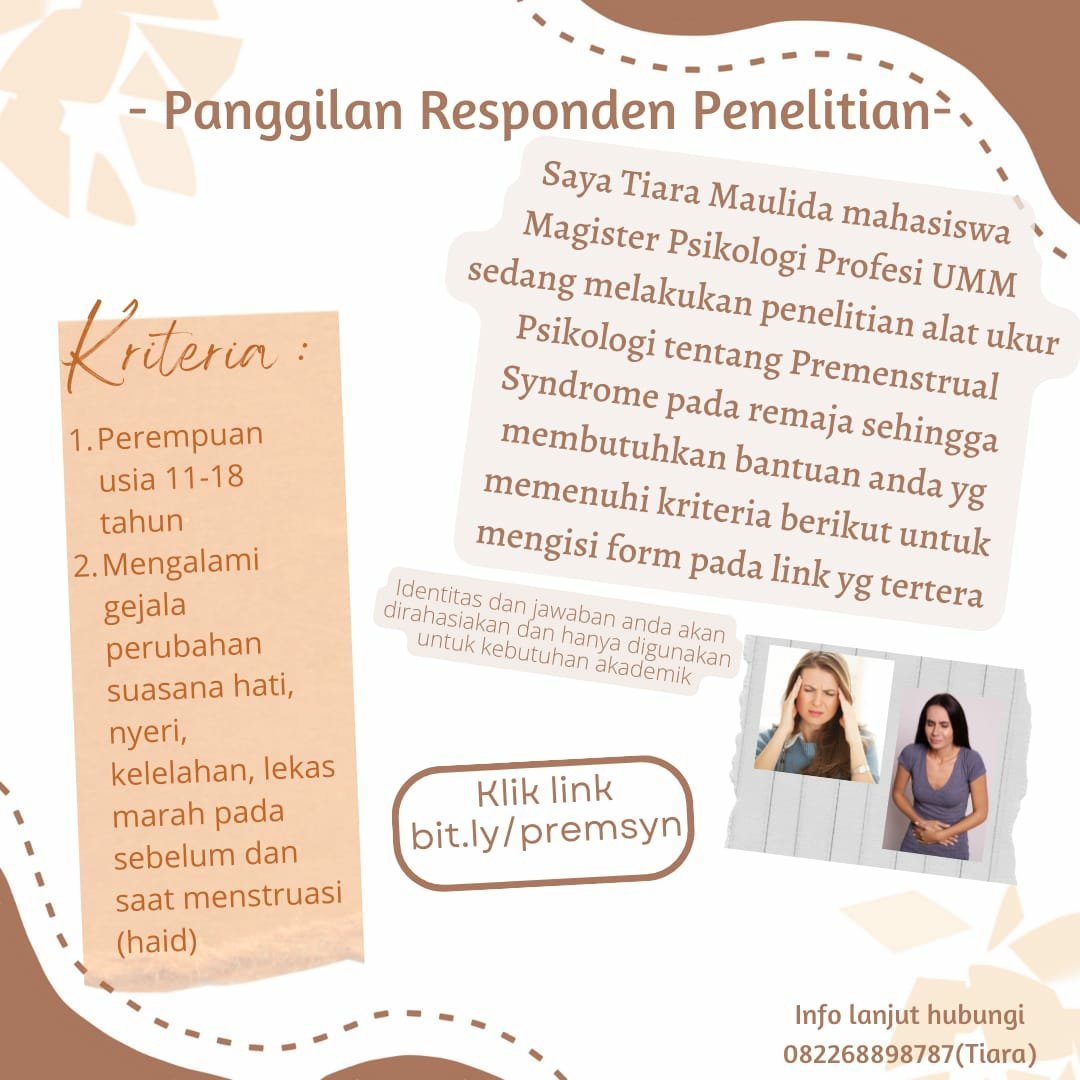 FBiabdillah's tweet photo. Mohon bantuan kesedian rakyat @ngalamfess ngisi kuisioner istri saya yang sedang melakukan penelitian alat ukur pramenstrual syndrome pada remaja perempuan usia 11-18 tahun yang sesuai kriteria diposter. Berikut linknya ya https://t.co/XAjGSYldOE https://t.co/BGmiN5bfvW