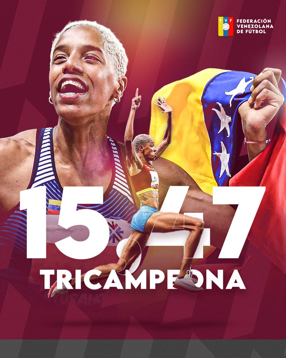 FVF_Oficial's tweet photo. 𝐿𝑎 𝑚𝑢𝑗𝑒𝑟 𝑑𝑒 𝑂𝑅𝑂🥇

Yulimar Rojas (@TeamRojas45) es la primera tricampeona del mundo de Salto Triple al aire libre 

Se ha hecho costumbre en Venezuela que 𝒔𝒂𝒍𝒕𝒆𝒎𝒐𝒔 alto por nuestras metas. Tú eres la razón. ❤️

¡Volamos contigo, Yulimar! 🇻🇪 https://t.co/18VMBArUY3