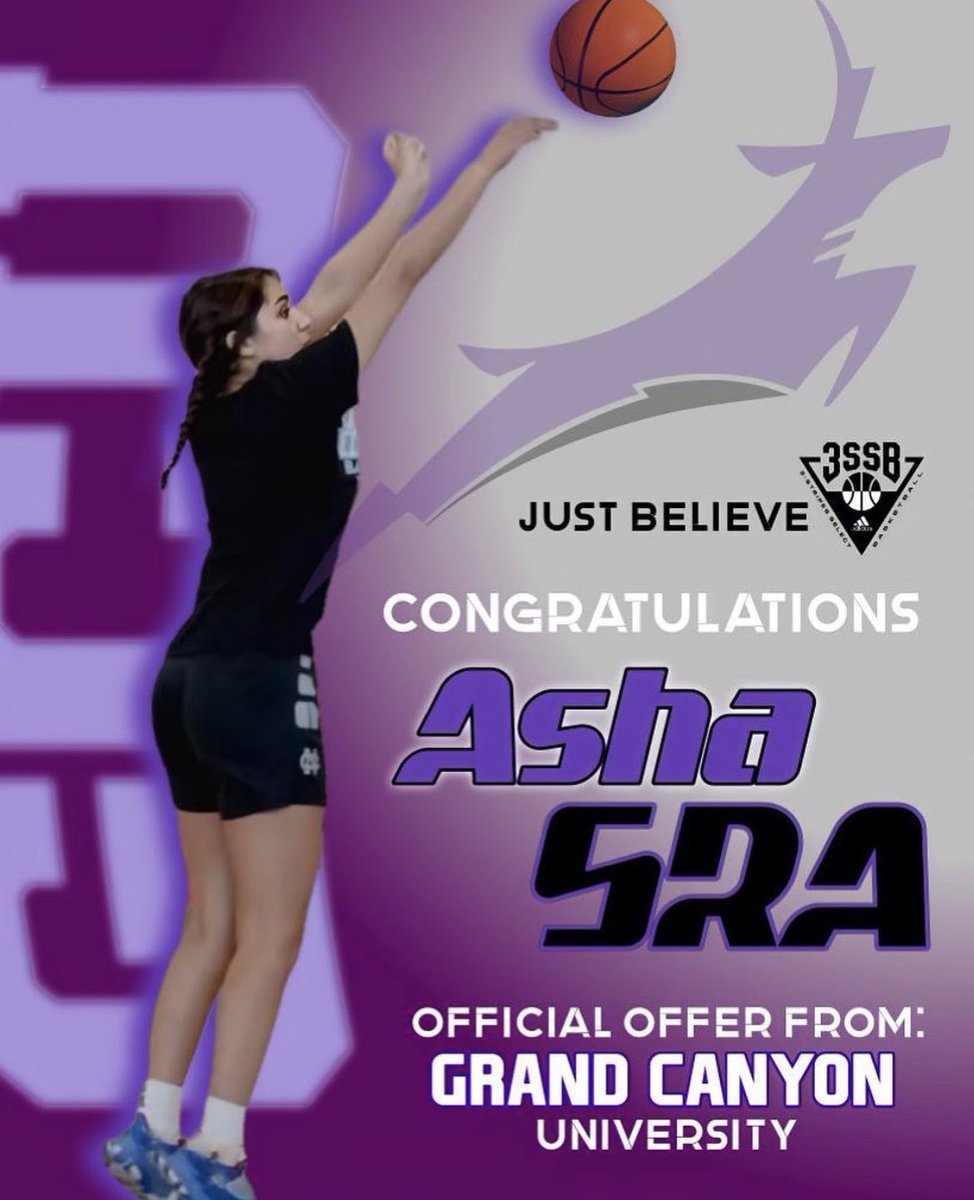 Congratulations to Asha SRA (@ashasra_) on her official D1 offer from Grand Canyon University and special offer from UC Riverside 🏆 We are so proud of you!

Just Believe!!! 

#JBSBasketball #3SSB #AdidasGauntletWinner #AdidasGrassroots #AAU #AAUBasketball