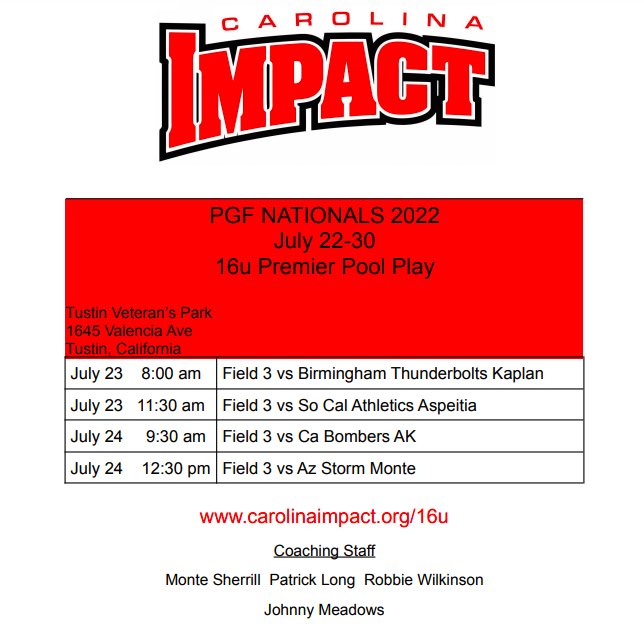 Safe travels to all teams and families headed to California for PGF Nationals. Pool Play begins Saturday. Excited for the opportunity to face great competition!