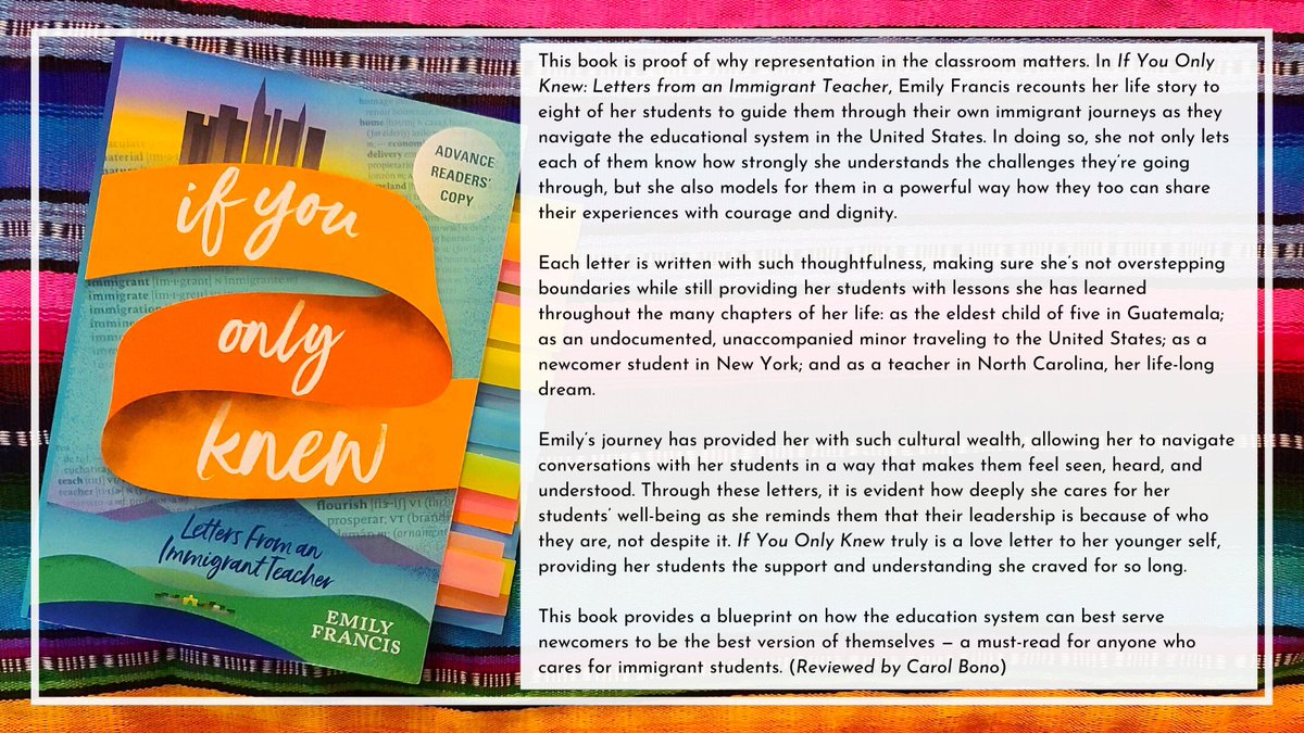 💕 So grateful and honored to have gotten a copy of <a href="/emilyfranESL/">Emily Fɾαɳƈιʂ</a>'s debut book #IfYouOnlyKnew! It truly showcases why diversifying the teacher pipeline is so crucial to supporting all students
🎊 ¡Felicidades, amiga! Te luciste <a href="/Seidlitz_Ed/">Seidlitz Education</a> #NCEd #StoriesMatter