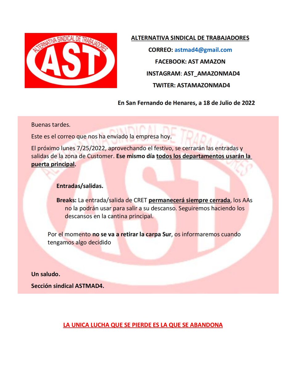 AstSindicato's tweet photo. 📍CIERRE CARPA SUR📍 https://t.co/lOADeA2DlR