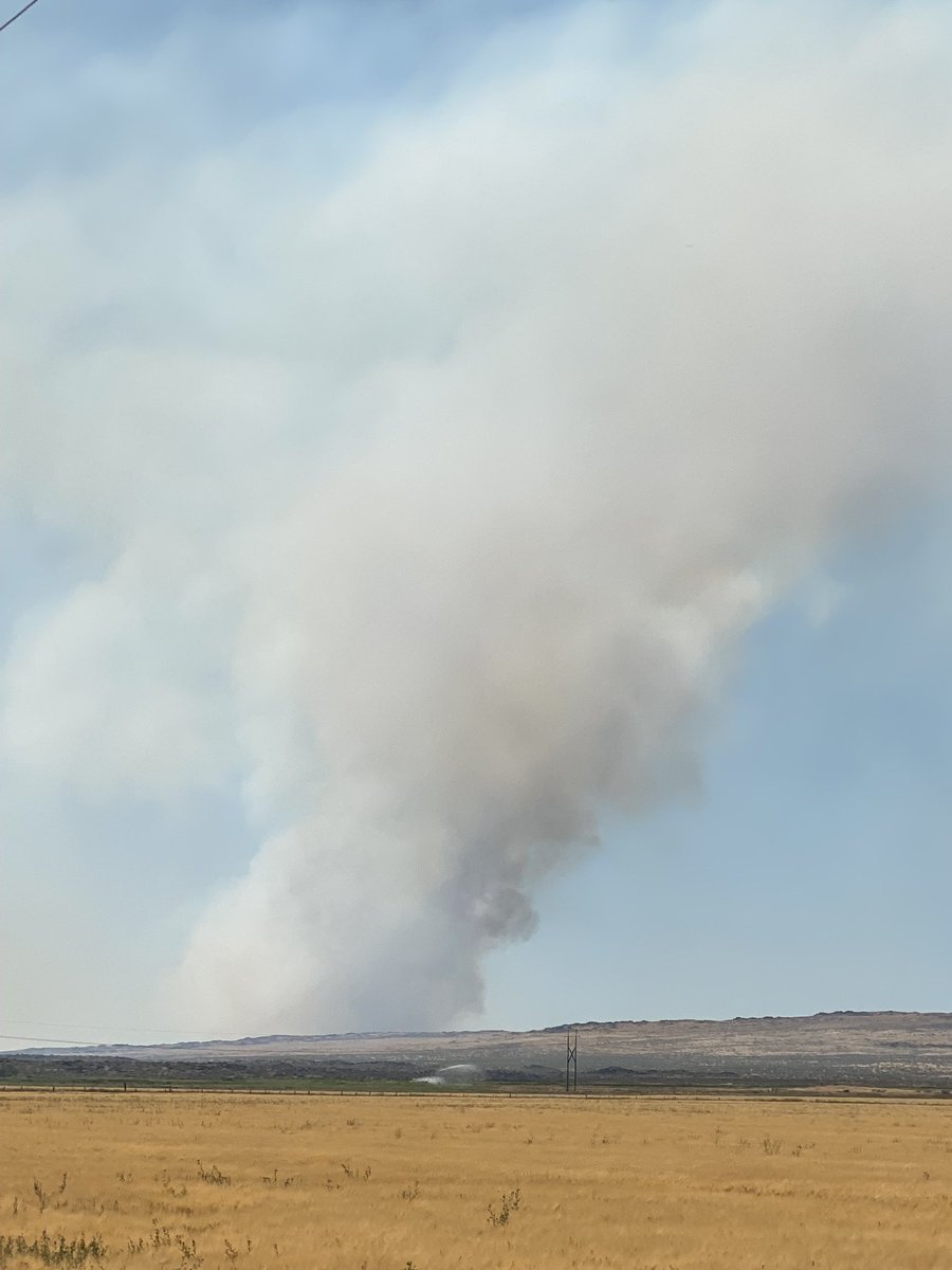 BLMIdahoFire's tweet photo. #BrayFire, 7 miles north of Bliss. Fire is est at 5,000 wind driven and running. Structures are threatened. Bliss RFD, Gooding RFD, 7 engines, 1 water tender, 1 dozer, and multiple aircraft on scene. #BLMTFDFire https://t.co/AGz2uxzCFB