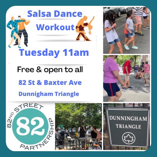 82ndStQueens's tweet photo. Join us in Dunningham Triangle for our Salsa Workout. Every Tuesday at 11am. For beginners & experts alike. We will have a teacher on hand to show you the steps. All are welcome to join us - itβs free & open to all.
#salsaclasses
#NeighborhoodsNow
@van_alen
@UDFNYC https://t.co/bk9MbkjA4R