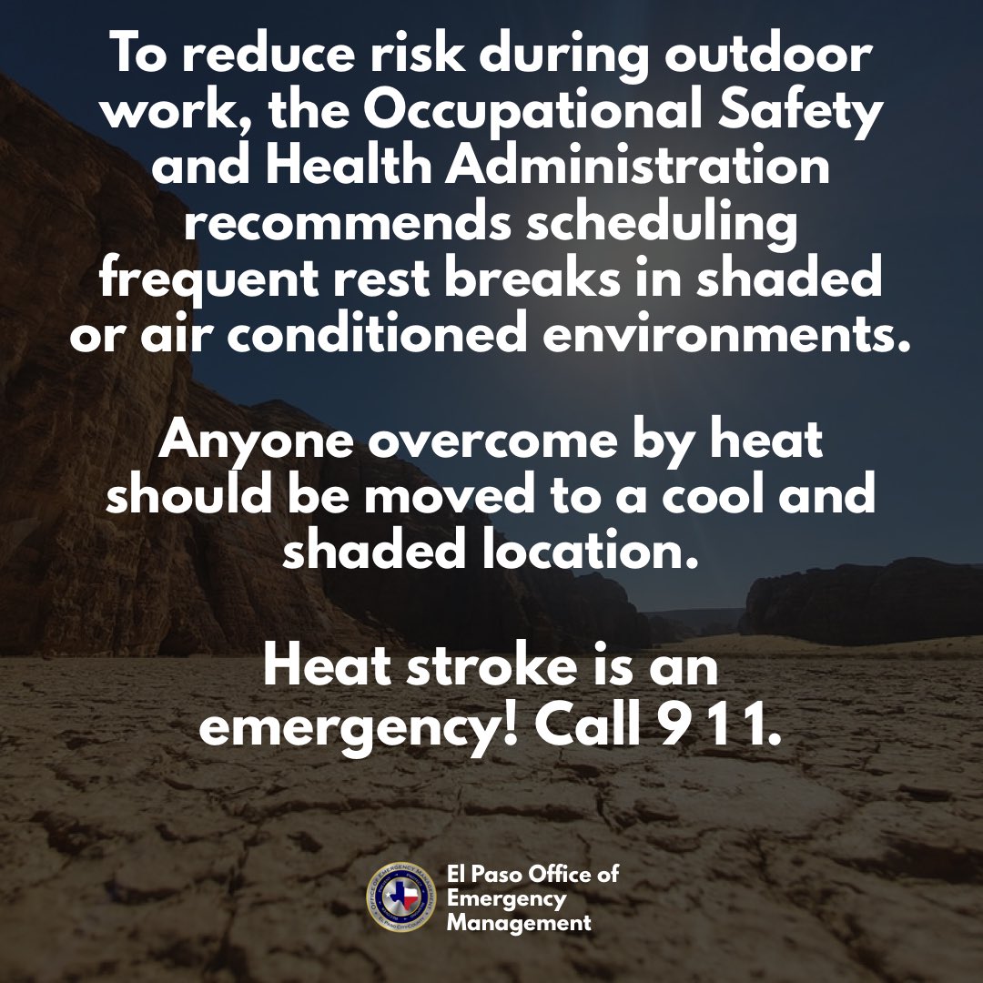 A heat advisory is in effect for this Tuesday from 11 AM to Midnight. 

Drink plenty of fluids, stay in an air - conditioned room, stay out of the sun, and check up on relatives and neighbors.

Heat stroke is an emergency! Call 9 1 1.