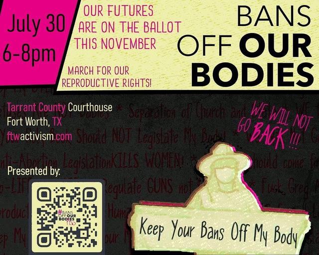BansOff_FTW's tweet photo. Tarrant County Courthouse Protest July 30th!! Share this everywhere! Have your voice heard! https://t.co/Nw9ehYNNDJ #bansoffourbodies #bansoffourbodiesftw #boobftw #reproductiverights #prochoice #abortionishealthcare https://t.co/Oz8z9ajvXx