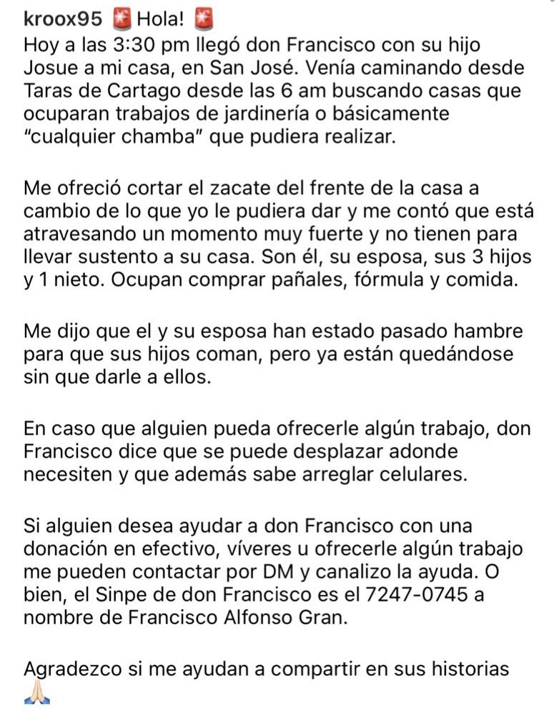 Kroox95's tweet image. RT Please!

Si alguien desea contratar o ayudar a don Francisco, el Sinpe y celular es el 7247-0745:
