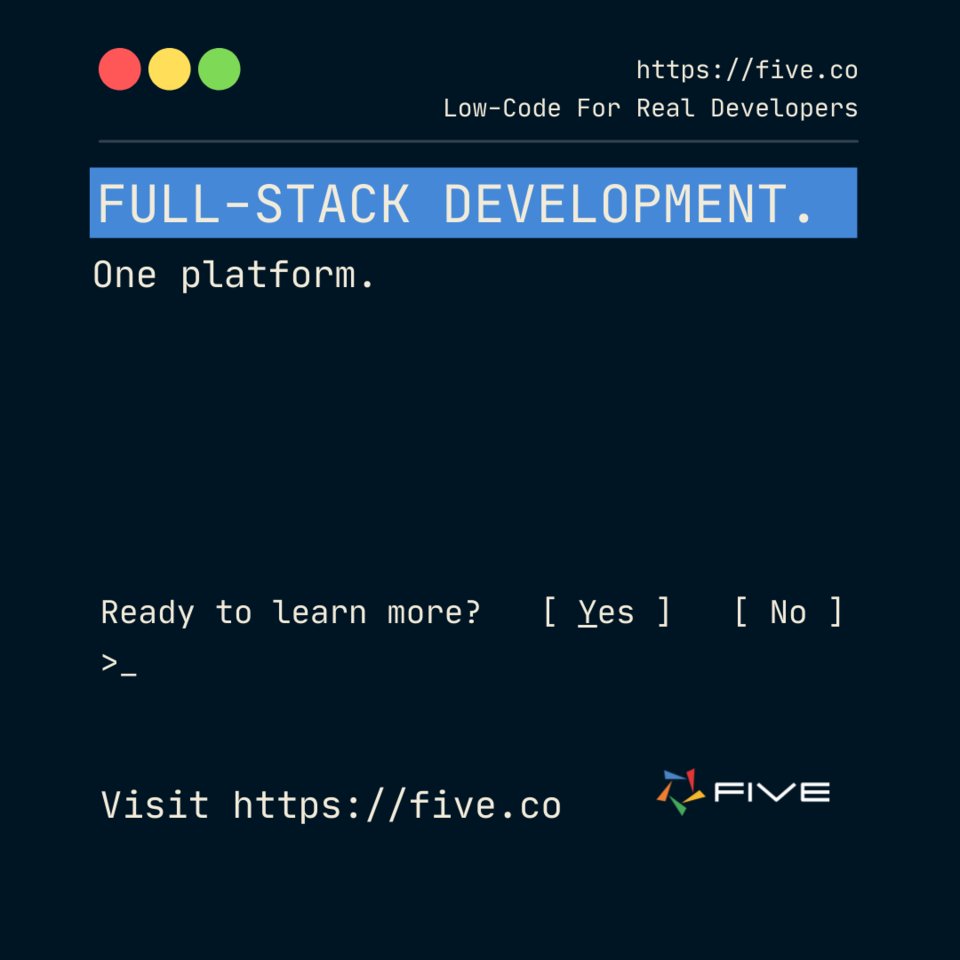 FiveDotCo's tweet photo. Full-stack development. And deployment. All in one platform.

You’ve never launched web apps faster.

Find out more on https://t.co/tWEJjo7udB

#FiveNextGen #LowCode #SoftwareEngineering #AppDevelopment https://t.co/fEr4tX2FWi